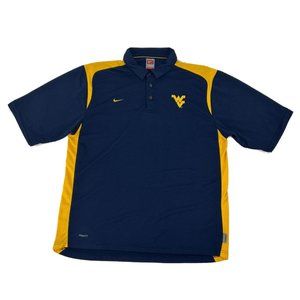 West Virginia Mountaineers Shirt Mens L Blue Nike Team Short Sleeve Polo Fit Dry